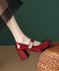 CHIKO Lavonne Round Toe Block Heels Mary Jane Shoes