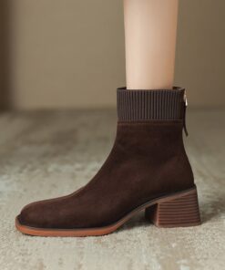 CHIKO Lucy Square Toe Block Heels Ankle Boots