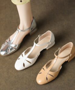 CHIKO Mahalia Round Toe Block Heels T-Strap Shoes