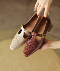 CHIKO Mikhayla Square Toe Block Heels T-Strap Shoes