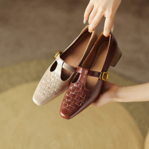 Buy CHIKO Mikhayla Square Toe Block Heels T-Strap Shoes online shopping cheap