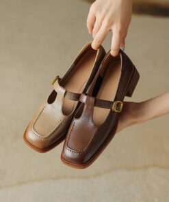 CHIKO Naomi Square Toe Block Heels T-Strap Shoes