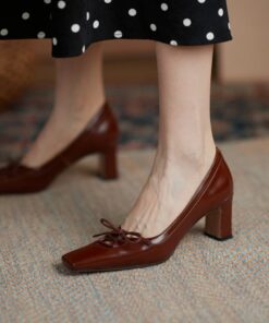 CHIKO Olive Square Toe Chunky Heels Pumps Shoes