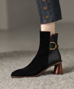 CHIKO Pascuala Square Toe Block Heels Ankle Boots