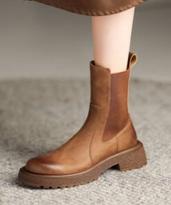 CHIKO Quesare Round Toe Block Heels Ankle Boots