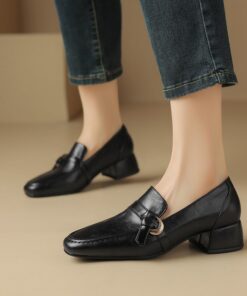 CHIKO River Square Toe Block Heels Loafers Shoes
