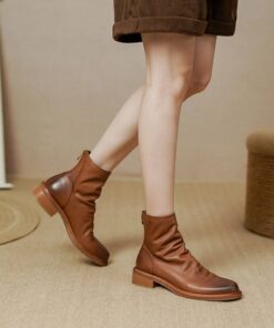 CHIKO Sagrario Round Toe Block Heels Ankle Boots