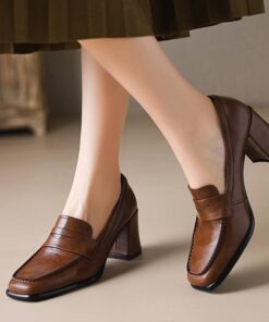 CHIKO Sheriann Square Toe Block Heels Loafers Shoes