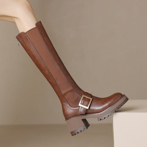 Buy CHIKO Sloane Round Toe Block Heels Knee High Boots online shopping cheap