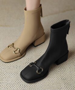 CHIKO Tanita Square Toe Block Heels Ankle Boots