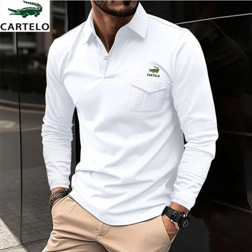 Buy Cartelo Embroidered luxury POLO Top New Summer contrast striped slim fit men's British style handsome short-sleeved T-shirt online shopping cheap