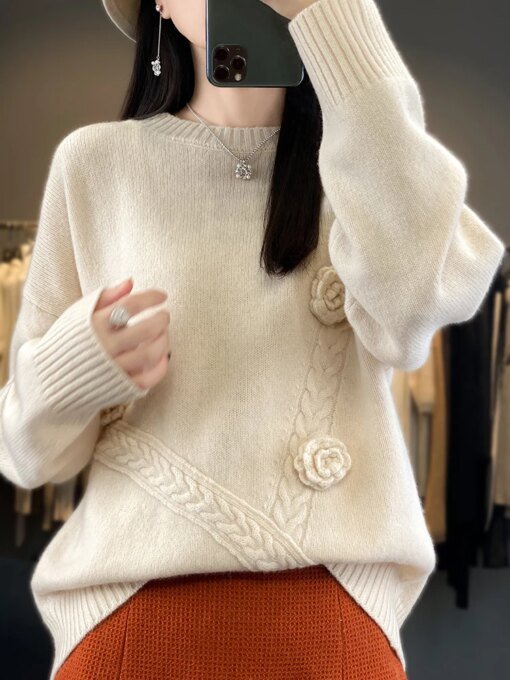 Buy Cashmere Sweater Winter Thick Woman's Sweaters New Style Fashion Female Pullover Long Sleeve O-Neck Jumper 100% Wool Knitted Top online shopping cheap
