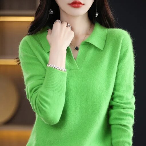 Buy Cashmere Sweater Women's 100% Pure Mink Cashmere Women's Pullover Knitted Sweater Korean Fashion Underlay Loose Top online shopping cheap