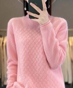 Cashmere sweater Women’s knitted sweater 100% Merino wool 2023 winter fashion half high neck top autumn and winter warm pullover