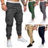 Buy Casual Jogger Fitness Pants for Men Waist Drawstring Skinny Cargo Pant Solid Color Muti Pockets Trousers Street Hip New Fashion online shopping cheap