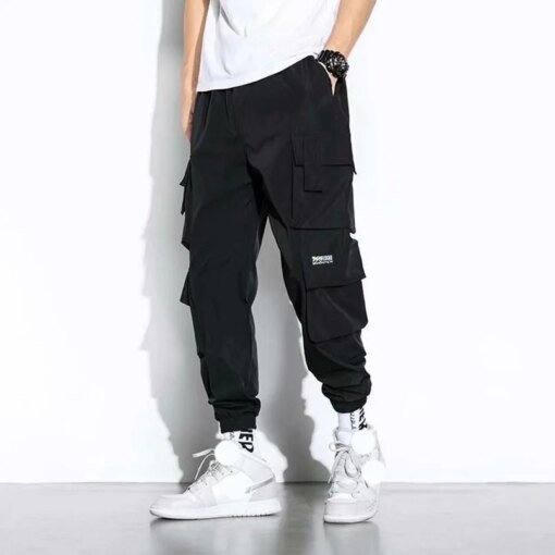 Buy Casual Men's Cargo Pants Side Pockets Streetwear Pant Male Hip Hop Male Joggers Trousers Men Casual Pants 2023 Black online shopping cheap