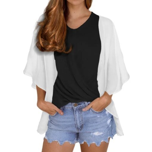 Buy Casual Ruffle Sleeve Chiffon Blouse Office Lady Loose Shirt Women Tops 3D Print Custom Logo All Print Design DIY Free Design online shopping cheap