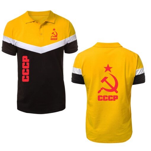 Buy Casual new Men's polo shirt cccp logo print color matching Men's short sleeve Summer High quality 100% cotton men's polo shirt online shopping cheap