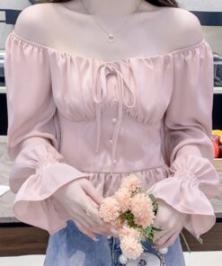 Chiffon Blouses for Women Clothing Solid Office Ladies Tops Fashion Elegant Long Sleeves Square Collar Shirts Lace-up Pullover