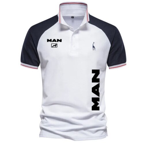 Buy Color match Hip Hop y2K Men's golf shirt truck MAN logo print Summer High-end 100% cotton men's POLO shirt short sleeve online shopping cheap