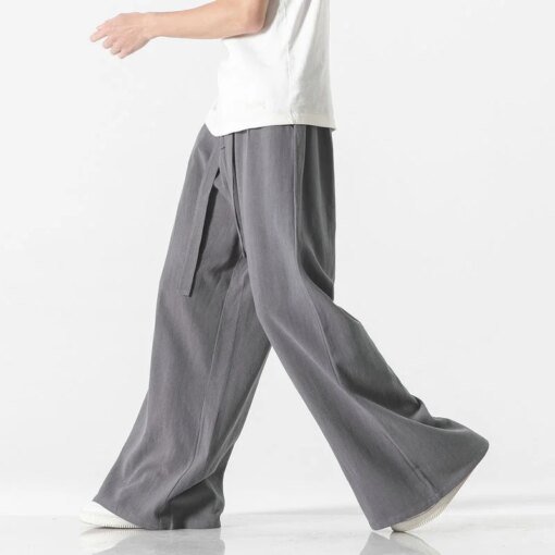 Buy Cotton Linen Vintage Men’s Harem Pants Harajuku Oversized Casual Man Wide Leg Pants Loose High Quality Men Trousers Jogger Pants online shopping cheap