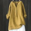 Cotton Linen Women Shirt Summer Vintage Solid Color Shirt Long Sleeve V Neck Buttons Half Placket Thin Casual Shirt Pullover Top Cotton Linen Women Shirt Summer Vintage Solid Color Shirt Long Sleeve V Neck Buttons Half Placket Thin Casual Shirt Pullover Top