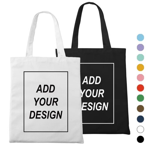 Buy Custom Tote Bag Shopping Add Your Text Print Original Design White Zipper Unisex Fashion Travel Canvas Bags online shopping cheap