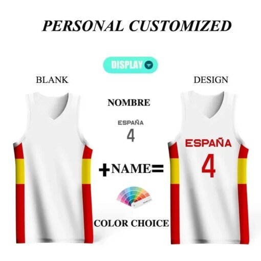 Buy Customized Basketball Jerseys For Men Full Sublimation Spain Letter Printed Custom Name Number Logo Outdoor Sport Training Tops online shopping cheap