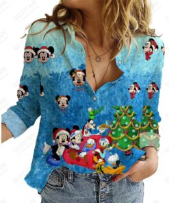 Disney ChristmasLoose Women Shirts Casual Tops Woman Loose Long Sleeve Shirt Casual Work Wear Blouses Fashion