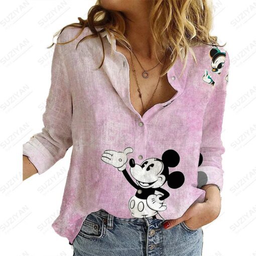 Buy Disney Mickey Print Temperament Casual Tops Casual Streetwear Shirts Tops Long Sleeve Elegant Women'S Shirt Camisa online shopping cheap