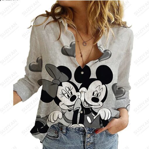 Buy Disney Women's Long Sleeve Shirt Loose Button Cardigan Elegant and Elegant 3D Printing Women's Cute Long Sleeve Chiffon Shirt online shopping cheap