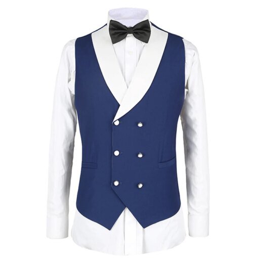 Buy Double Breasted Waistcoat Navy Blue Vest Man Suit Vest Shawl Lapel Waistcoat For Wedding Suit Waistcoat online shopping cheap