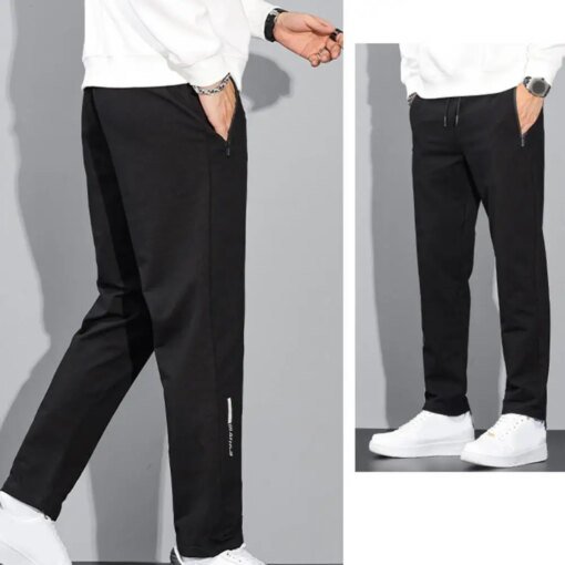 Buy Elastic Waistband Trousers Cozy Men's Winter Pants Soft Thick Elastic Waist Loose Straight Fit with Drawstring Pockets for Fall online shopping cheap