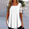 Buy Elegant Lace Sleeve Top Square Collar Women Top Stylish Summer Square Collar T-shirt Embroidered Flower Lace Patchwork for Women online shopping cheap