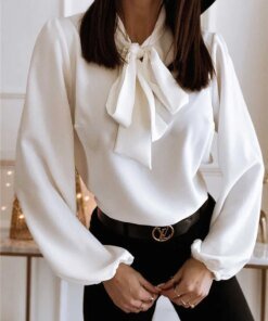 Elegant Office Female Blouse Long Sleeve Bow Fashion Top Fall Winter Casual Women Shirts Black White Clothing