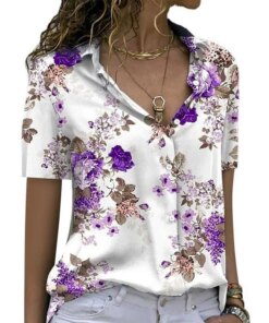 Elegant Short Sleeve Floral Women Shirts Casual Loose blouse Women 2023 Summer Fashion Tops Woman Y2k Ladies Top Blusas 21748
