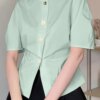 Buy Elegant Women Blouses VONDA Fashion Shirts 2023 Summer Buttons Short Sleeve Casual Solid Color Tunic Top Blusas Femme Streetwear online shopping cheap