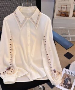 Embroidered Women be all-match High Quality Female Elegant Blouses Ladies Work Wear Shirts White Floral Clothings Chiffon Tops