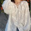 Buy Embroidery White Shirt For Women 2023 Autumn New Elegant Chic Long Sleeve Oversized Blouses Office Ladies Button Up Casual Tops online shopping cheap