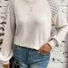 Buy Fashion Autumn and Winter Blouse 2023New Lace Stitching Solid Color Pullover Long-Sleeved Top Round Neck T-Shirt Top for Women online shopping cheap