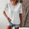 Fashion Embroidery Hollow Out Tops Vintage Short Sleeve Blouses White Shirt Women Casual Loose Shirts Solid Color Clothes 28304
