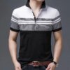 Buy Fashion Lapel Button Loose Striped Polo Shirts Men's Clothing 2023 Summer New Casual Pullovers Short Sleeve All-match Tee Shirt online shopping cheap