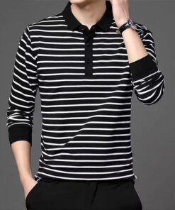 Fashion Men New Striped Polo Shirts Spring Autumn Long Sleeve Lapel Cotton Tee Shirt Male Clothes Casual Business T-Shirt 2022