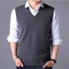 Buy Fashion Men Sleeveless Knitted Sweater Vest Spring Autumn Pullover Bottom V-neck Male Streetwear Casual Versatile Basic Tank Top online shopping cheap