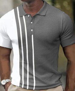 Fashion Men’s Polo Shirt New Tops Stripe Button Lapel Tops Short Sleeve Tee for Male Quick Drying Man Business Casual Clothing