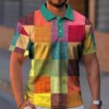 Fashion Printed Plaid POLO Shirt Men Summer Vintage Short Sleeve T-Shirt Large Size Polo Shirt For Men Comfortable Mens Clothing