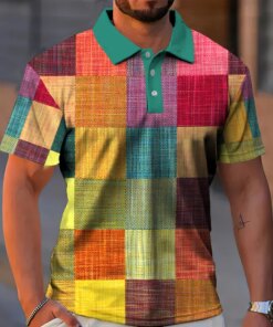 Fashion Printed Plaid POLO Shirt Men Summer Vintage Short Sleeve T-Shirt Large Size Polo Shirt For Men Comfortable Mens Clothing