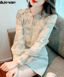 Fashion Trend Chiffon Shirt 2023 Spring New Korean Floral Top Long Sleeve Versatile Temperament Design Aestheticism Gentle Wind