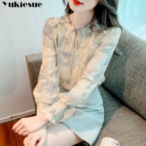 Fashion Trend Chiffon Shirt 2023 Spring New Korean Floral Top Long Sleeve Versatile Temperament Design Aestheticism Gentle Wind