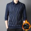 Buy Fashion Trend Polo Shirt for Men Striped Casual Autumn and Winter Warm Clothing Long Sleeve Korean Men's Polo T-shirt Thick Tops online shopping cheap